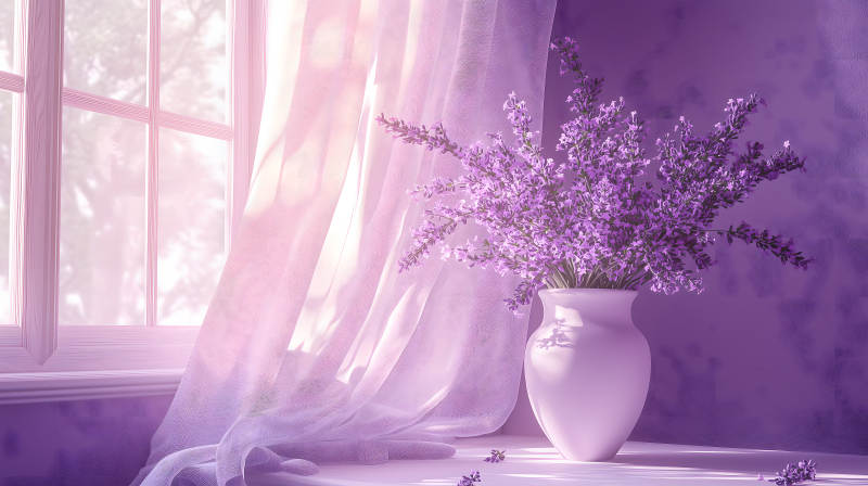 窗边薰衣草瓶图片