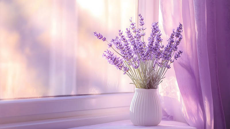 窗边薰衣草瓶图片