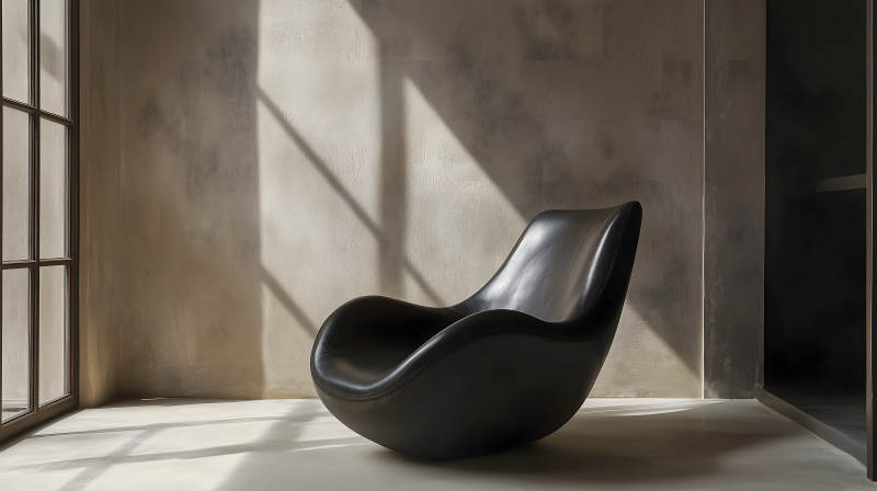 暖光下简约室内的木质单人座椅图片