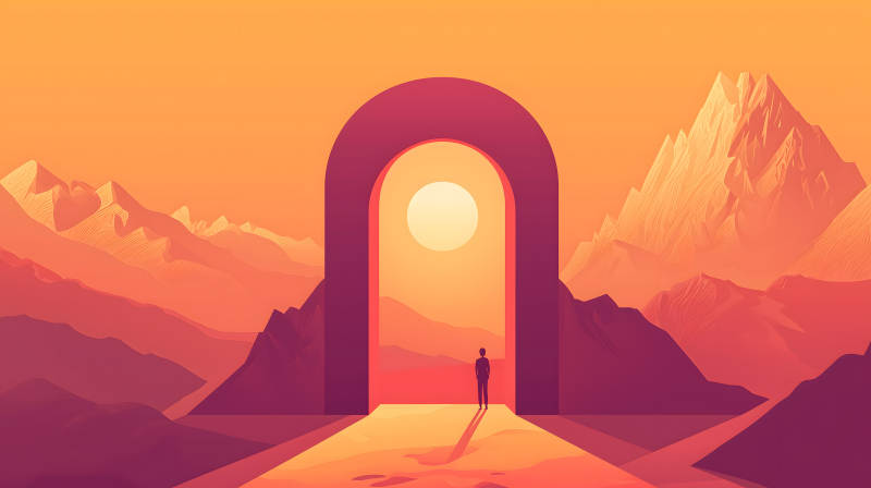 沙漠橙门人影凝视远方美景图片