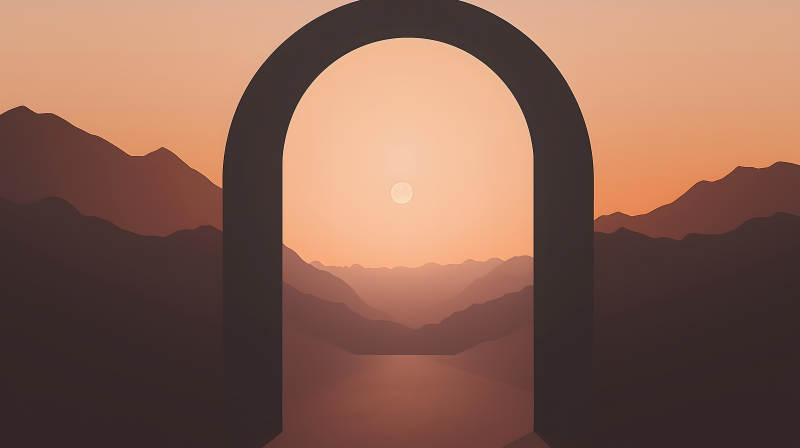 沙漠橙门人影凝视远方美景图片