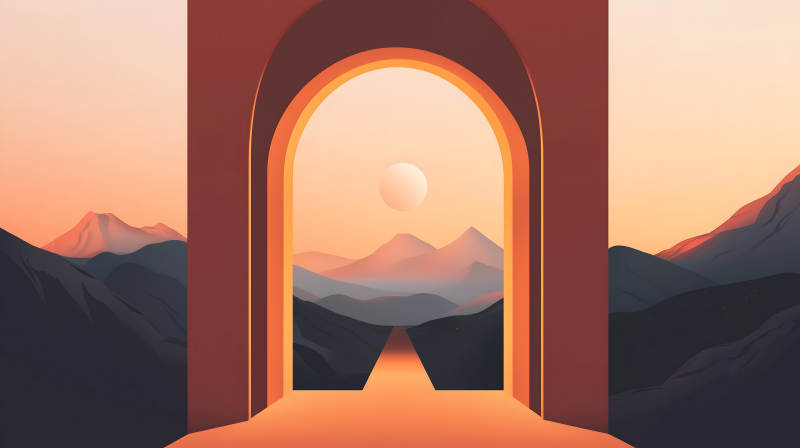 沙漠橙门人影凝视远方美景图片