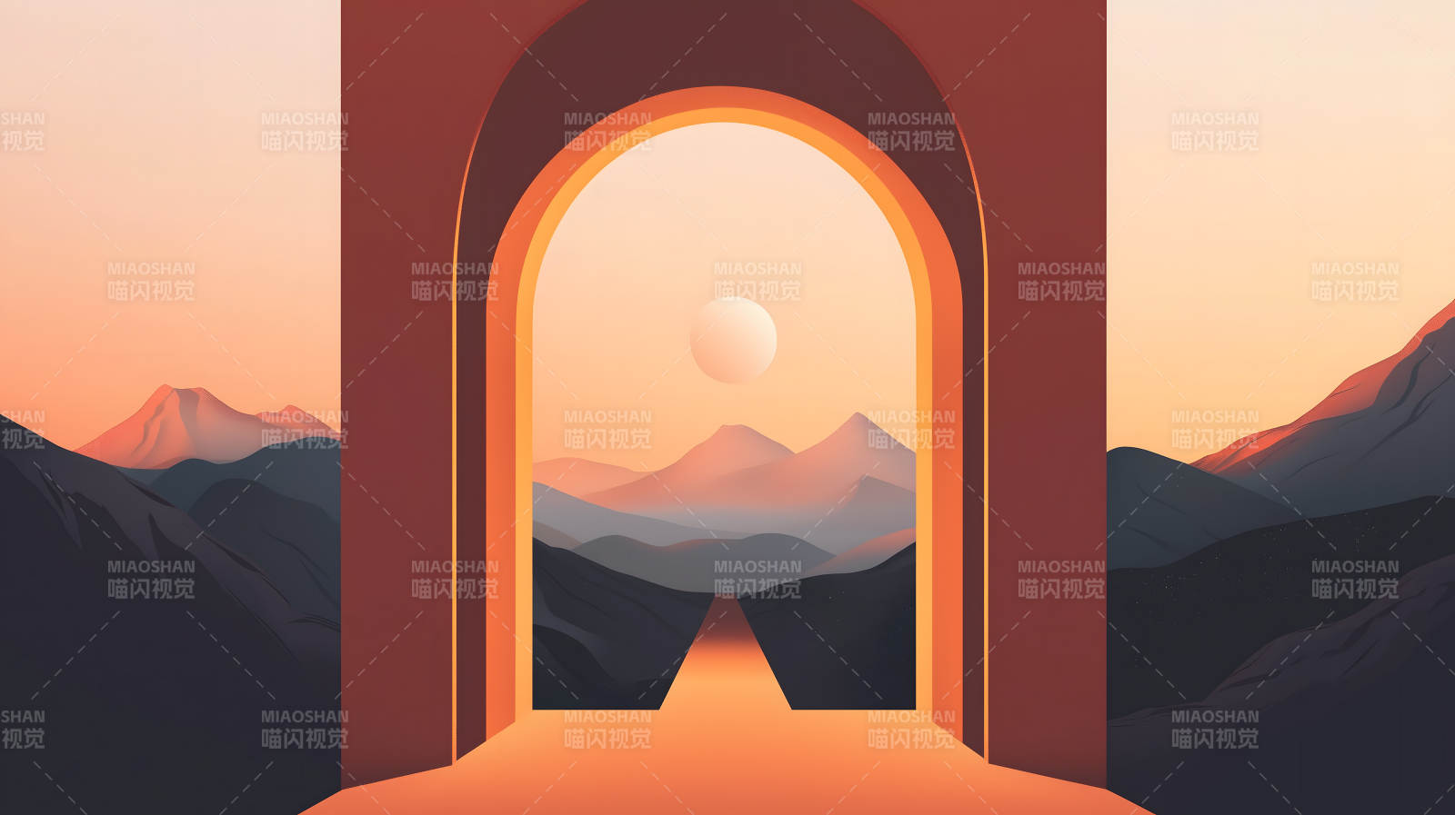 沙漠橙门人影凝视远方美景图片