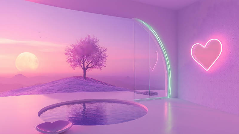 圆框树影水景图片