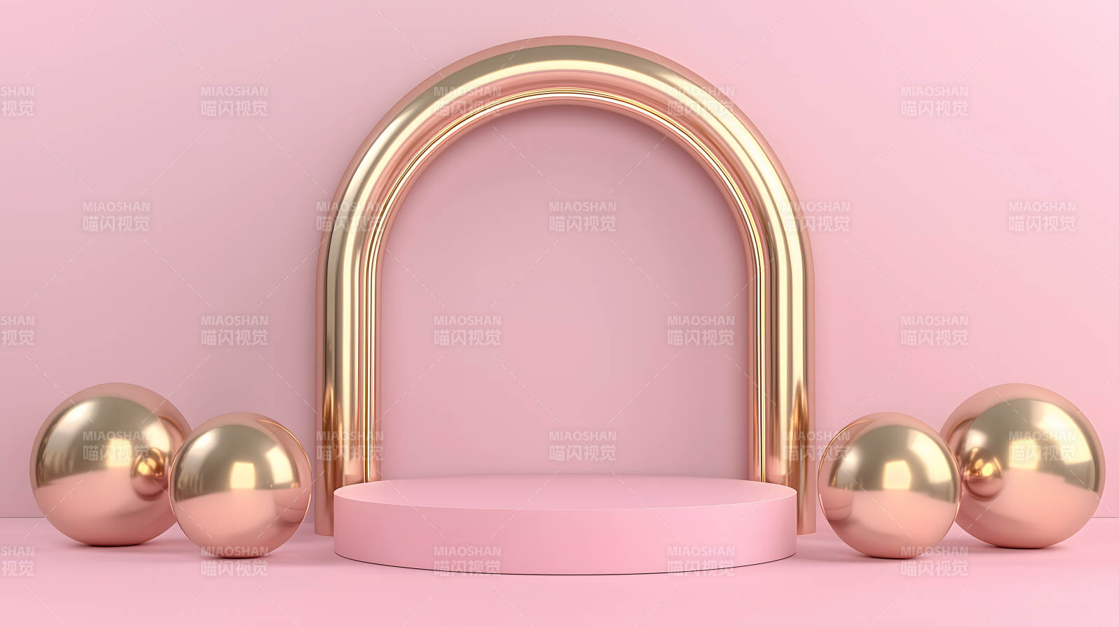 粉色背景配金色元素的圆形展示台图片