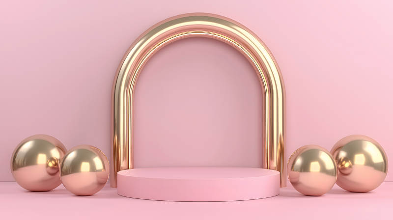 粉色背景配金色元素的圆形展示台图片