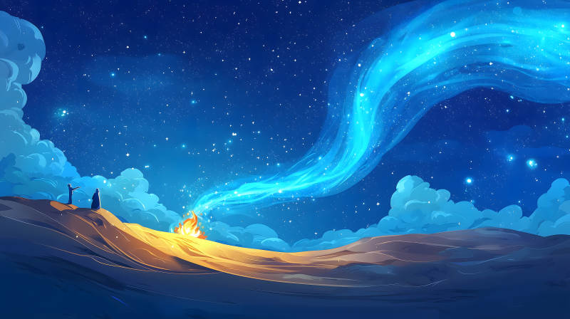 星空下篝火景图片