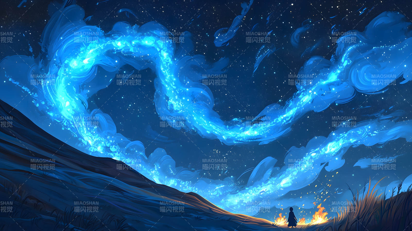 星空下篝火景图片