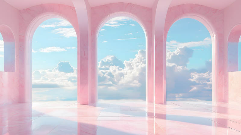 粉色拱窗空间图片