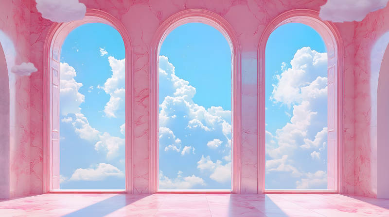 粉色拱窗空间图片