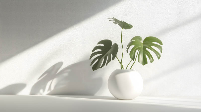 绿植白瓶简约现代阴影添韵图片