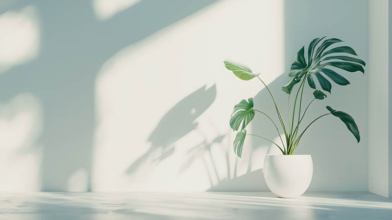 绿植白瓶简约现代阴影添韵图片