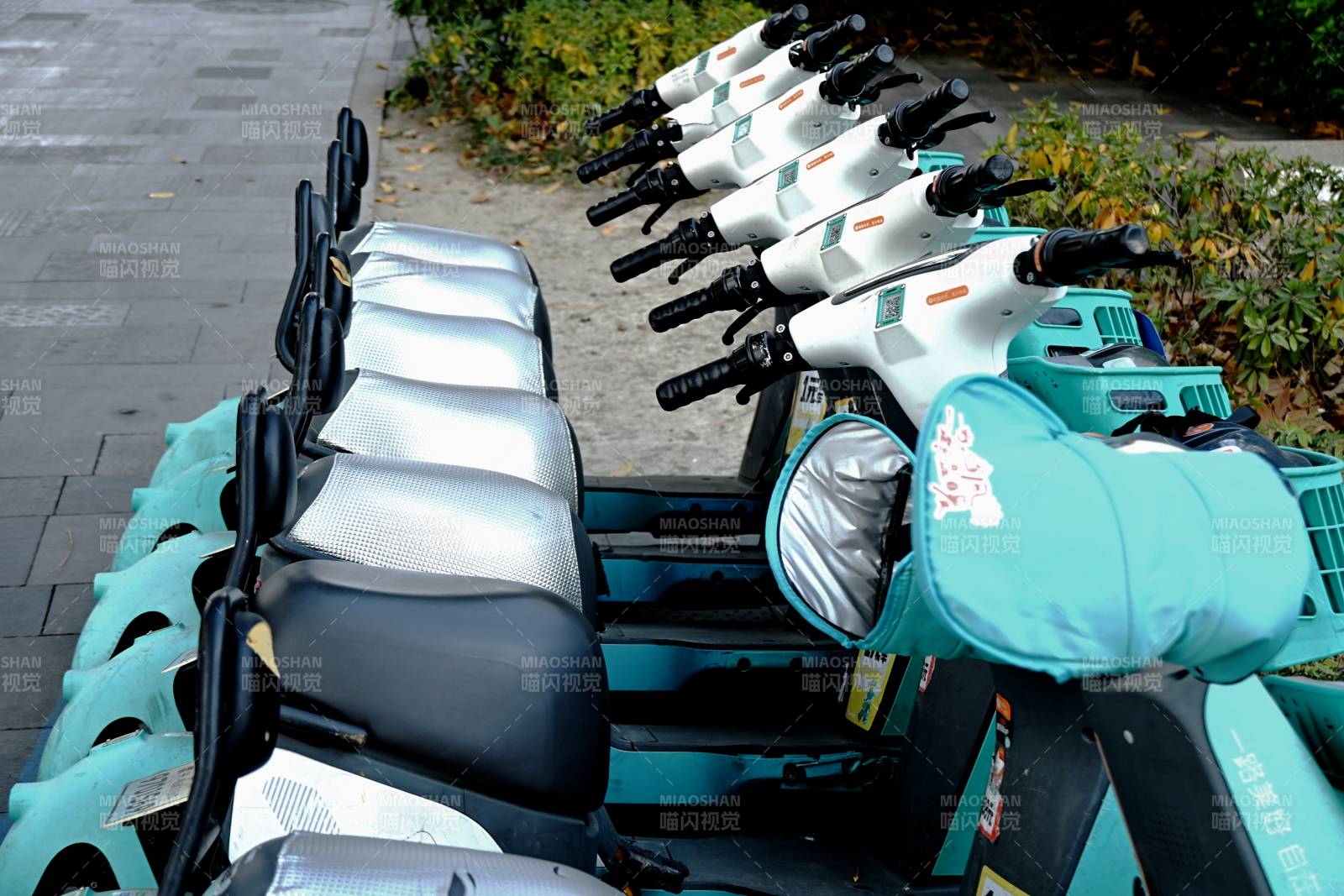 整齐排列的共享电动车图片