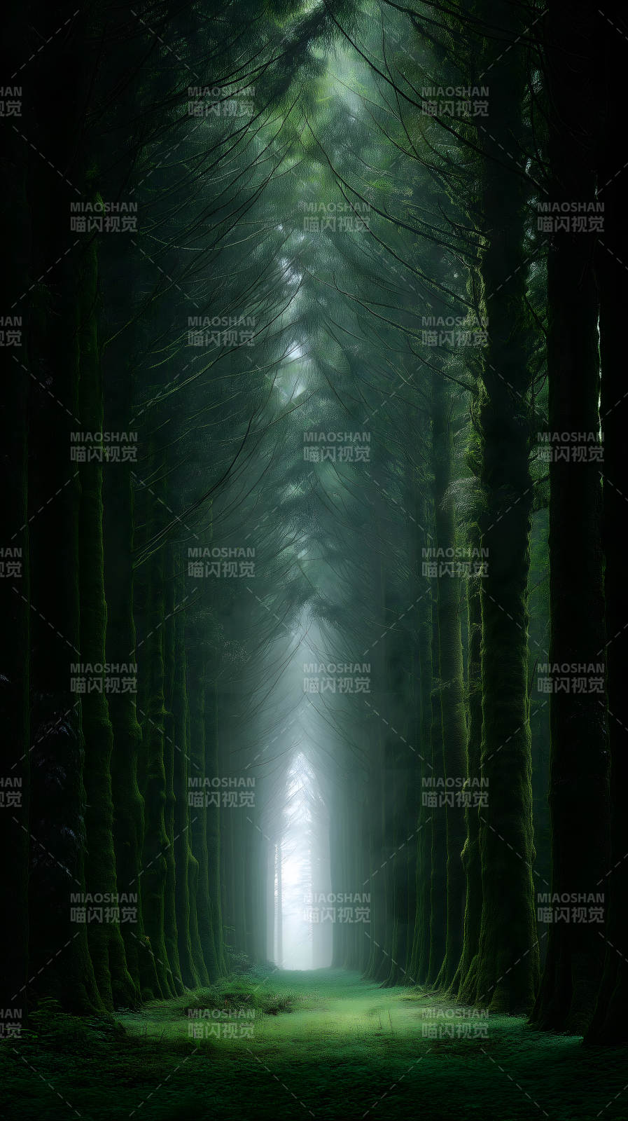 幽深森林的光影之路图片