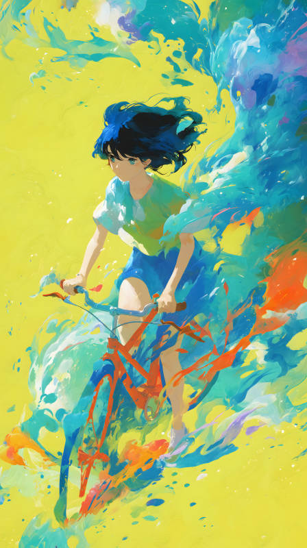 女孩与色彩斑斓的自行车图片