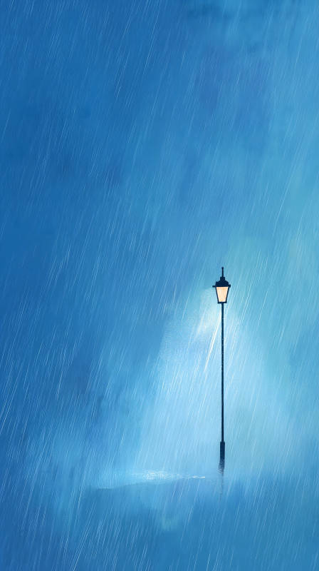 雨夜孤灯静谧安详图片