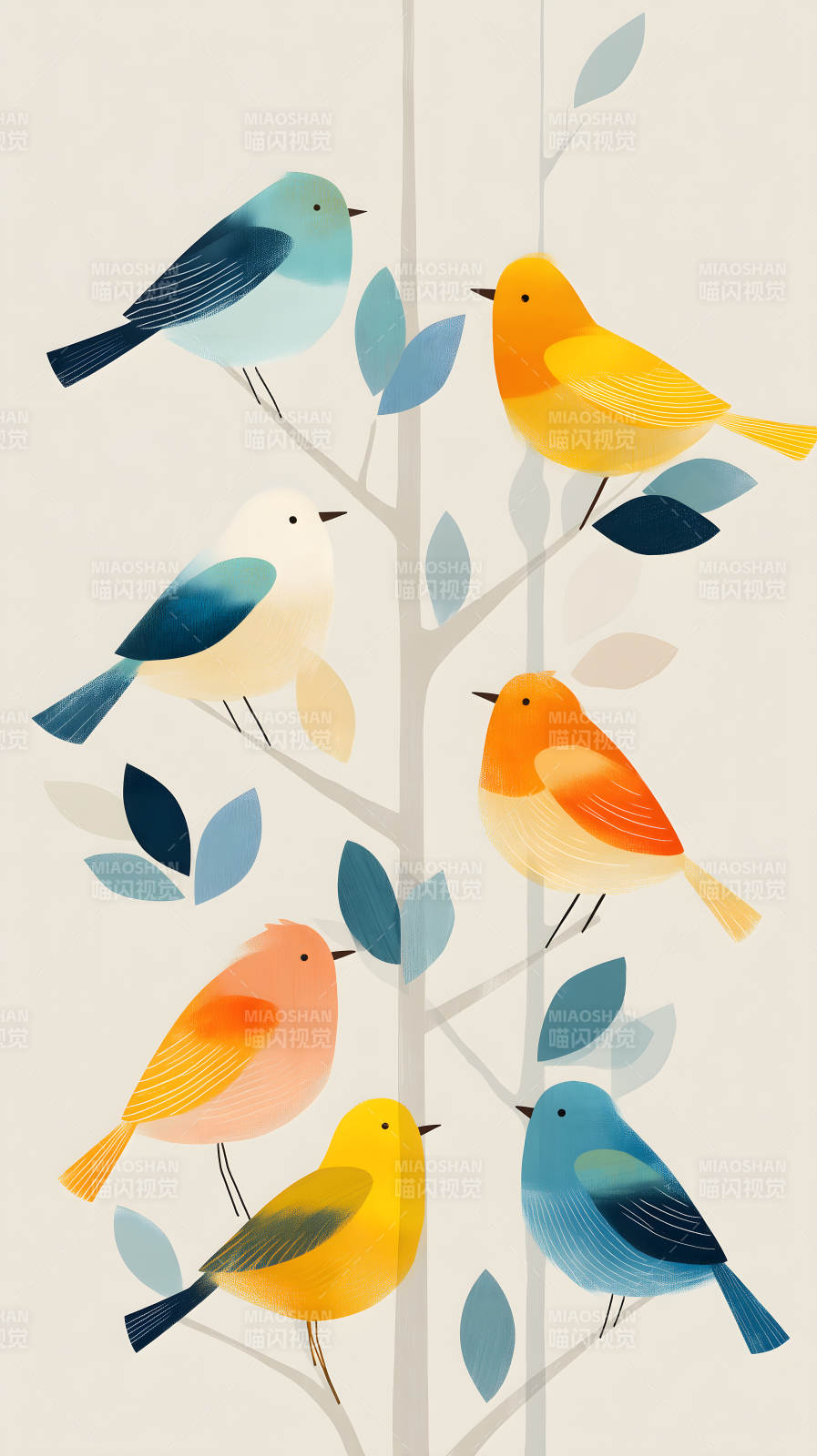 枝头栖息的彩色小鸟图片