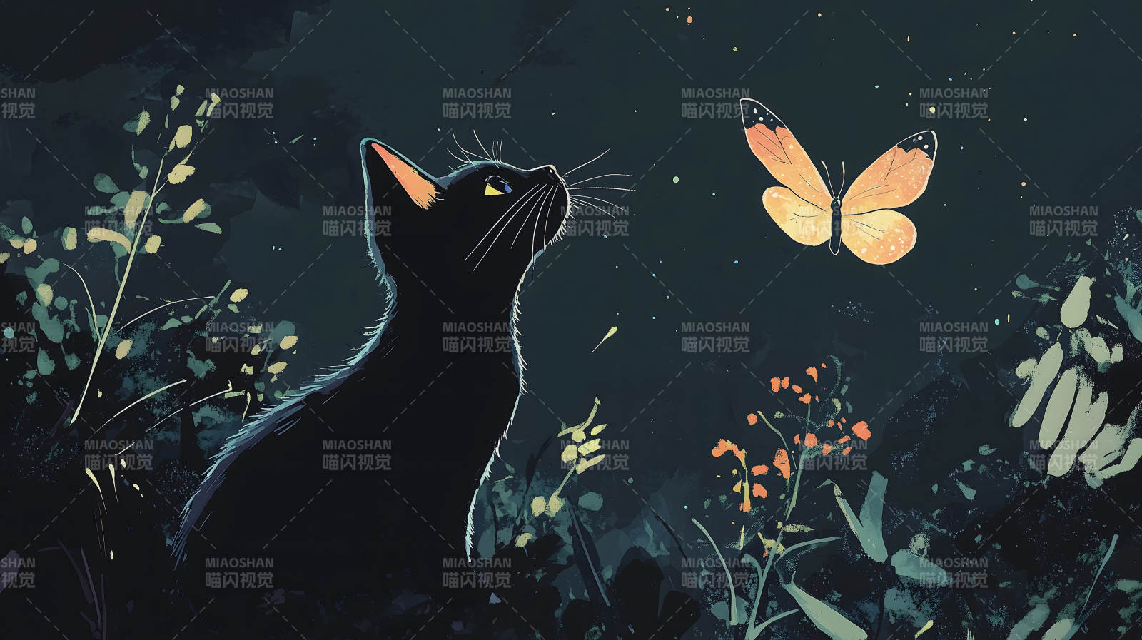 猫咪与蝴蝶图片