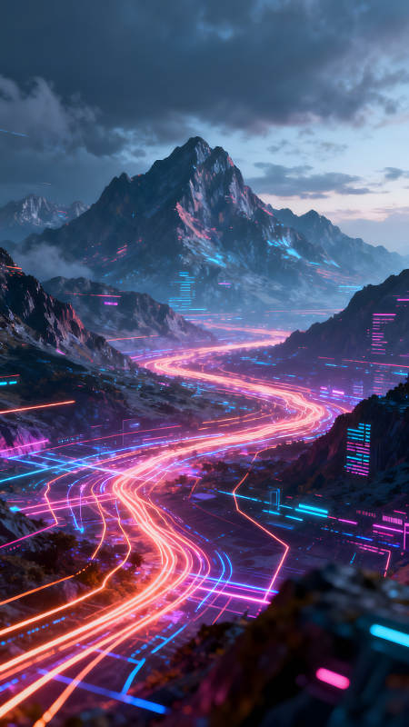 赛博朋克山脉数据传输景象图片