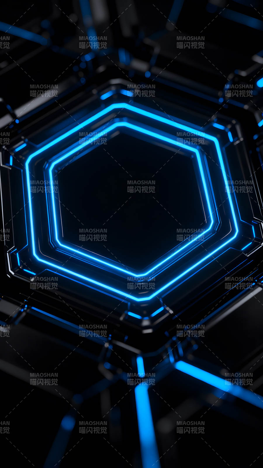 科技感蓝色发光六边形背景图片