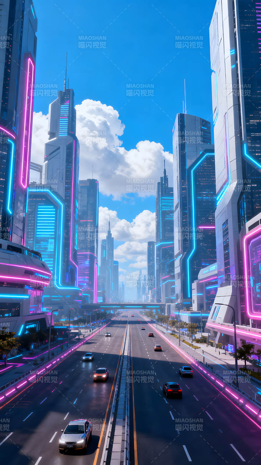 未来城市风光霓虹闪烁车水马龙图片