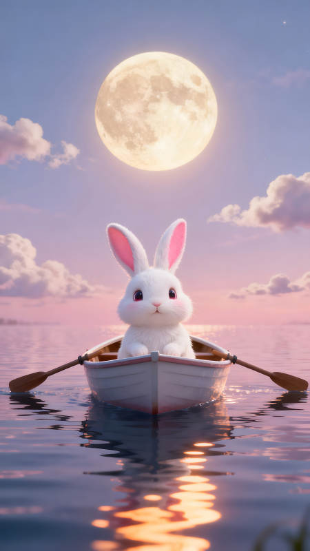 兔子乘船赏月温馨童话图片