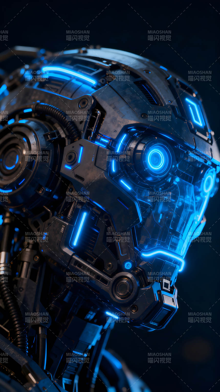 机械科幻风格的机器人头部特写图片