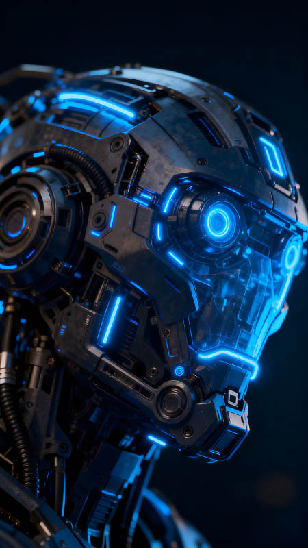机械科幻风格的机器人头部特写图片