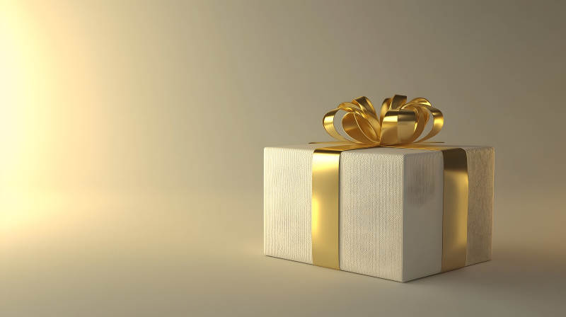 金色绸带的纯白礼物图片