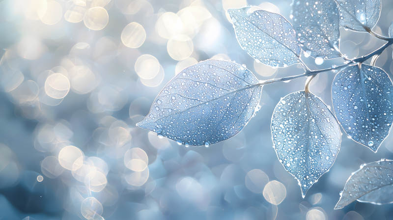 冰霜叶片上的光影诗意图片