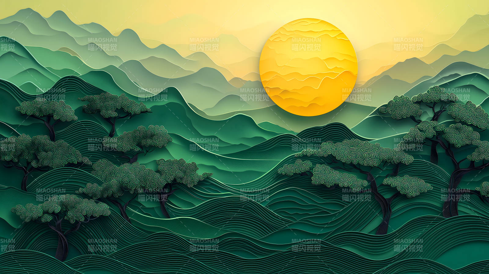 山间明月夜水墨山河月色图片