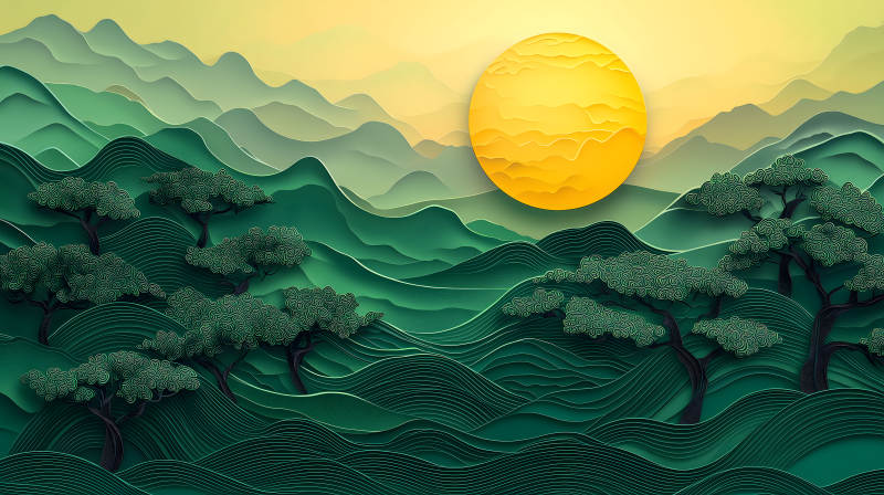 山间明月夜水墨山河月色图片