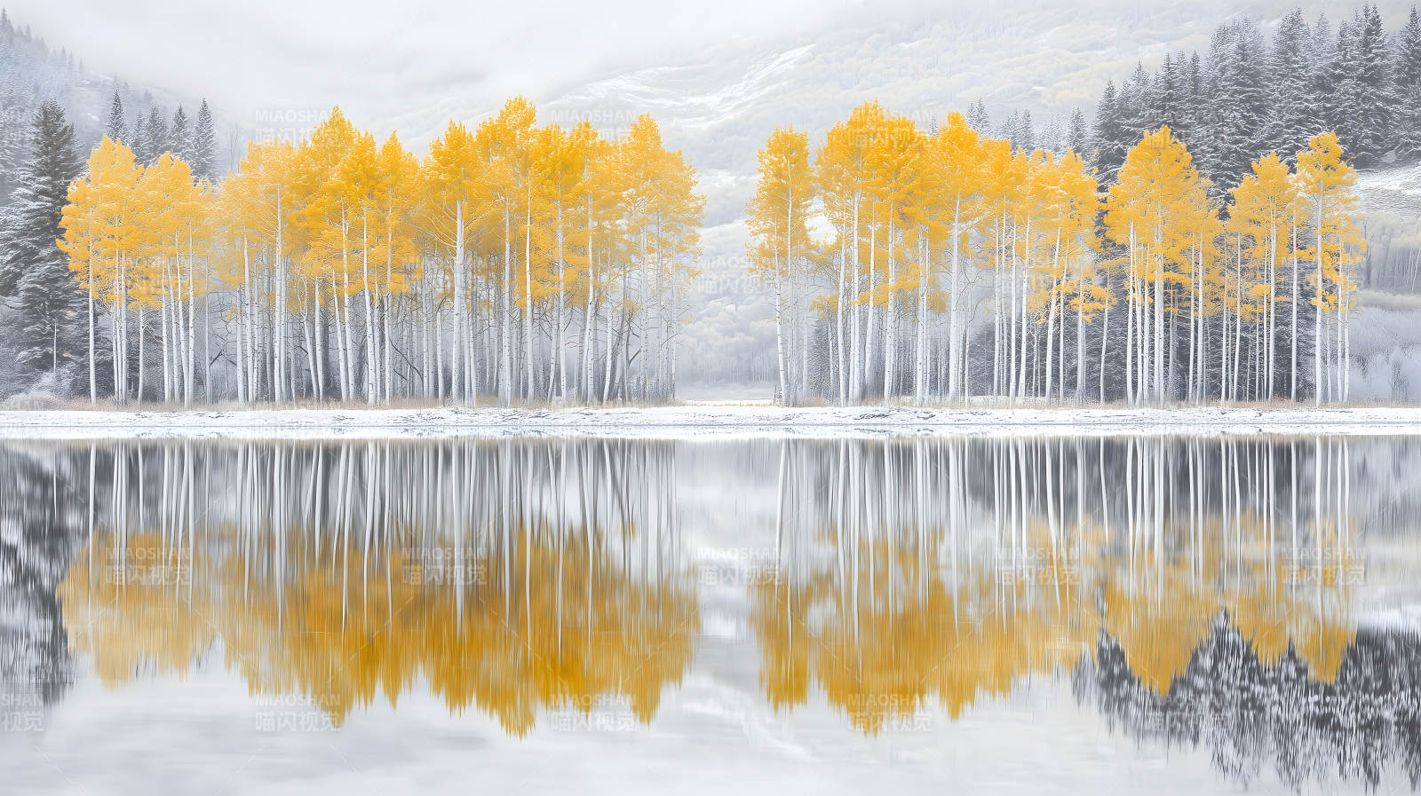 雾凇秋色湖光山色图片