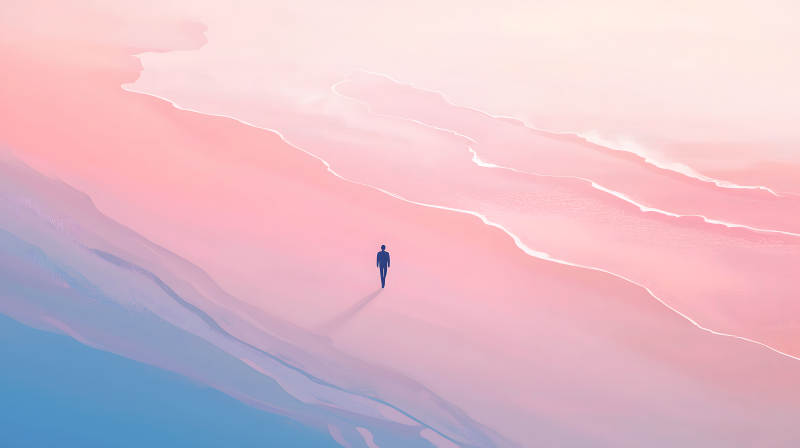 粉色沙丘的孤独旅人图片