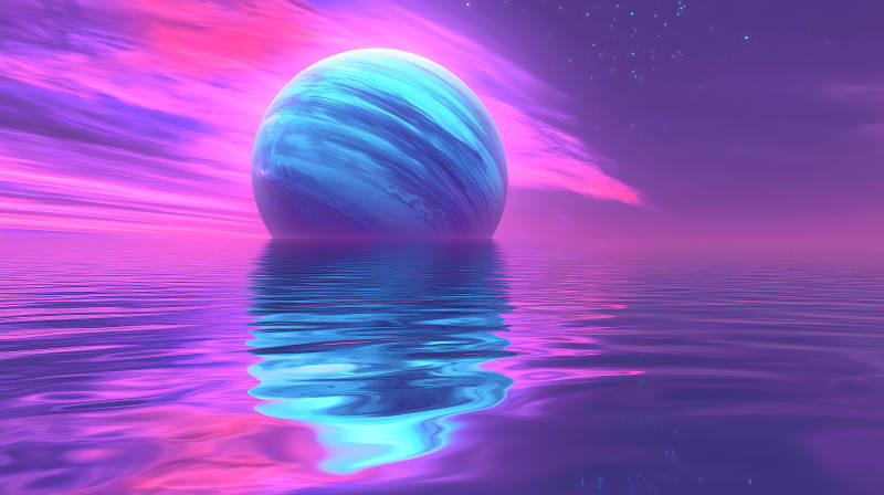 水面倒影的星球幻境图片