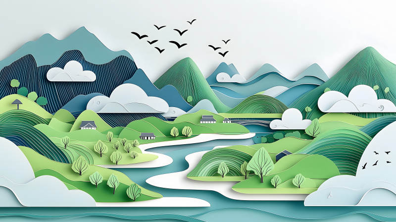 田园诗意的绿色山水图片