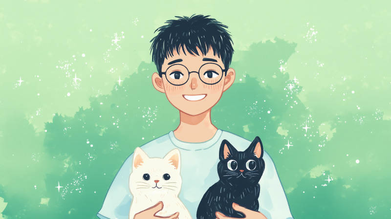 男孩与他的猫咪们图片