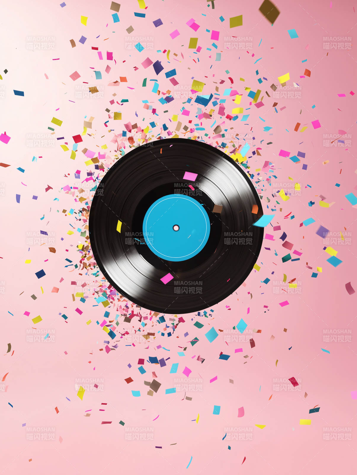 黑胶片与彩色纸屑的派对图片