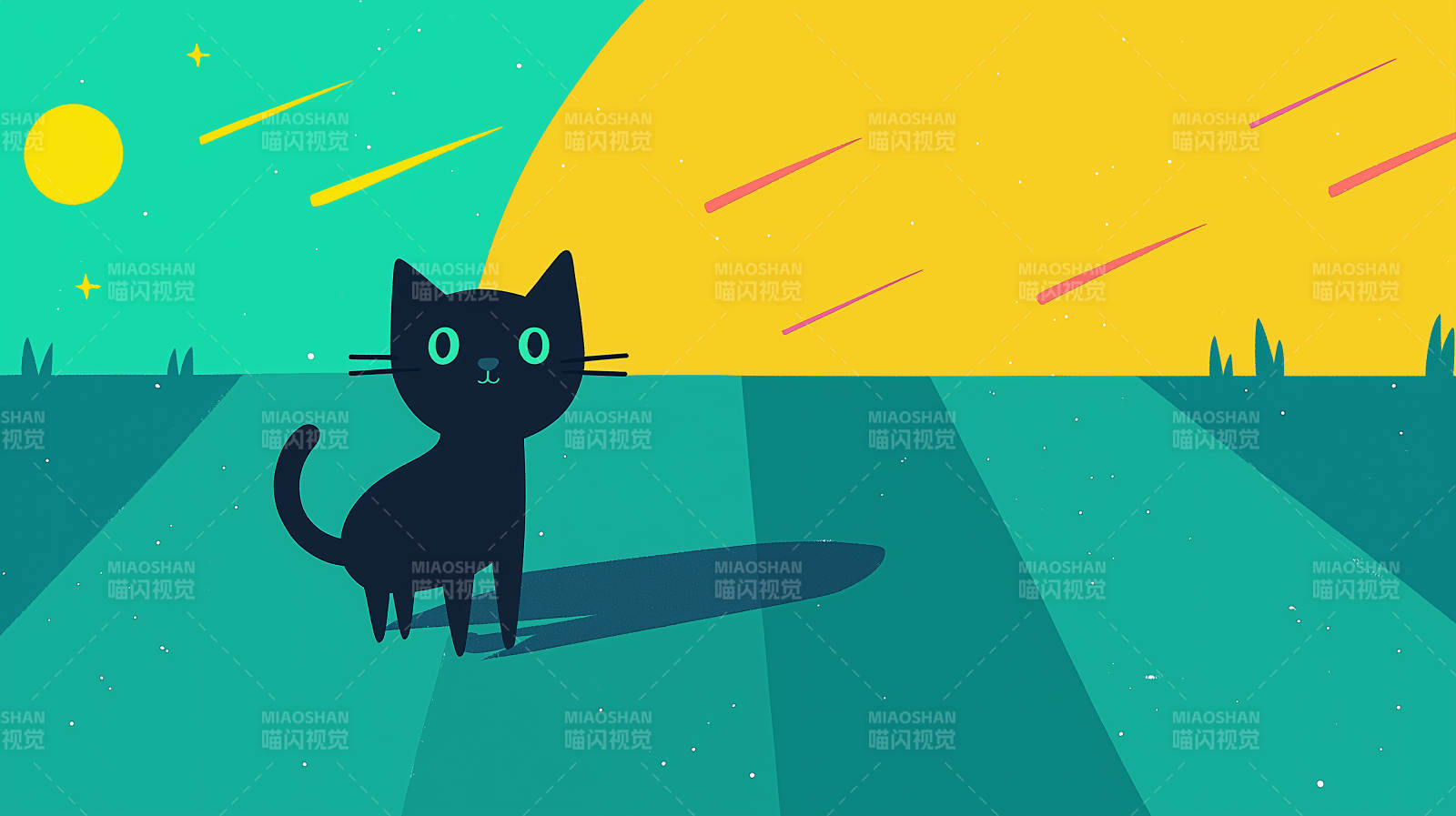 黑猫与流星雨图片