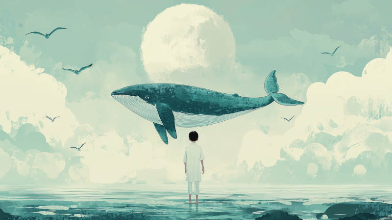 鲸鱼少年梦幻图片