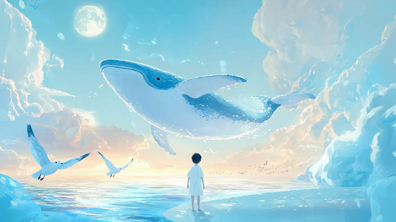 鲸鱼少年梦幻图片