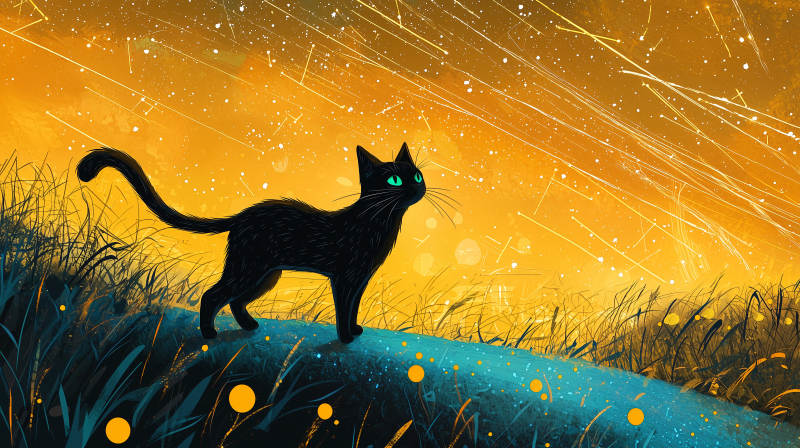 黑猫与流星雨图片