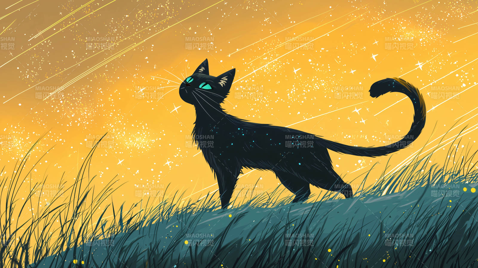 黑猫与流星雨图片