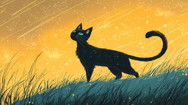 黑猫与流星雨图片