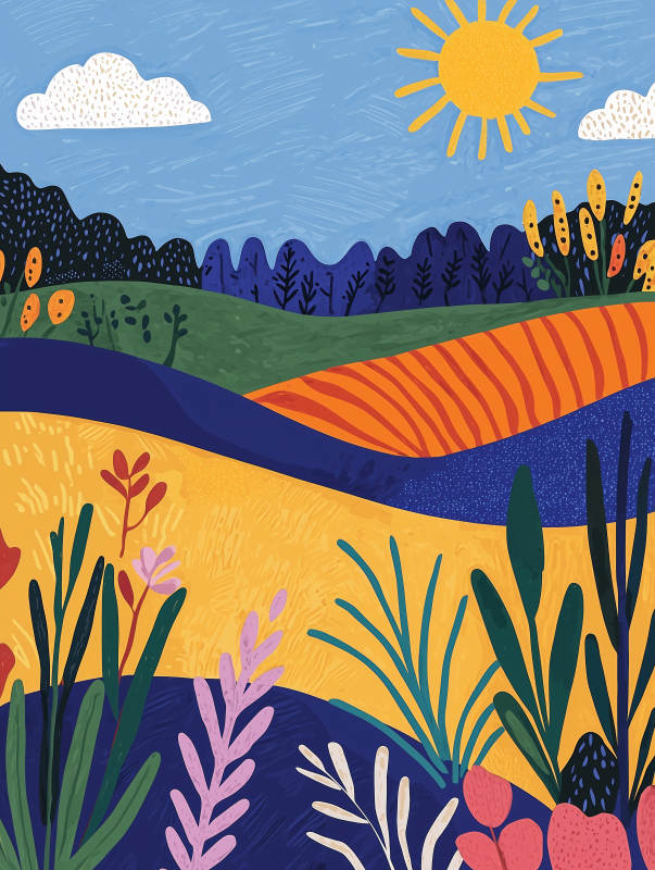 阳光下的彩色山丘图片