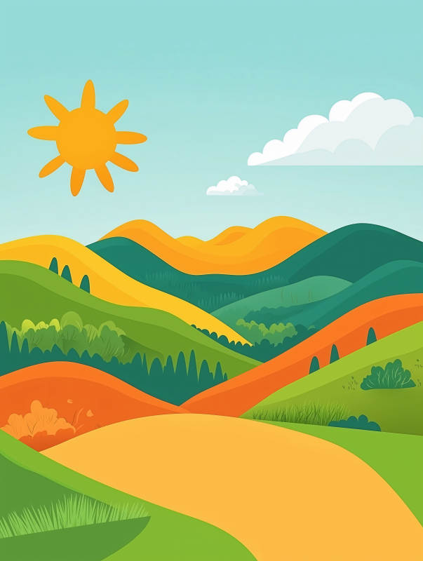 阳光下的彩色山丘图片