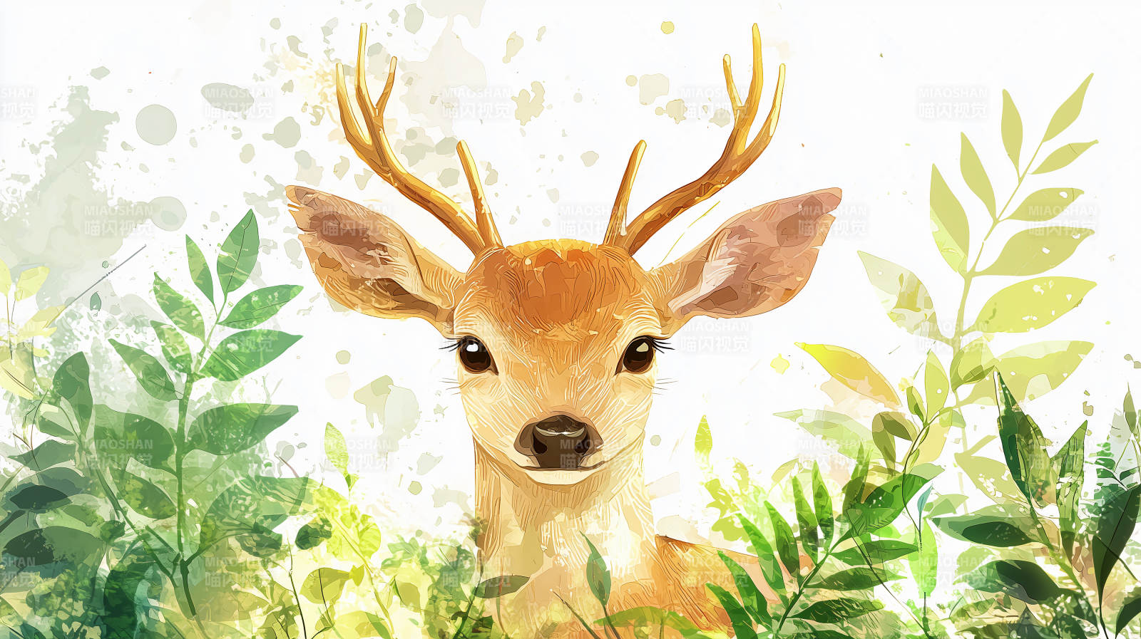 水彩森林小鹿图片
