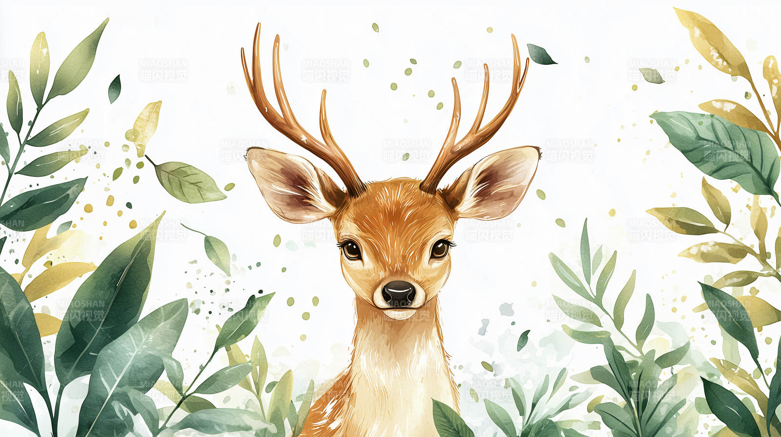 水彩森林小鹿图片