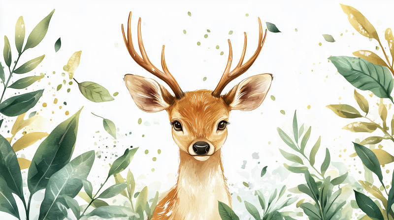 水彩森林小鹿图片
