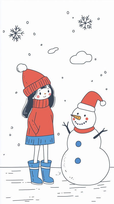 冬日女孩与雪人图片
